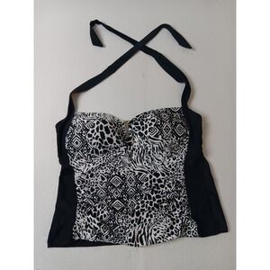 Collections by Catalina Black White Animal Print Tankini Top Halter L 36/38 C/D